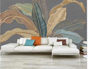 Gold Banana Leaf Wallpaper: 3D Tropical Wall Mural