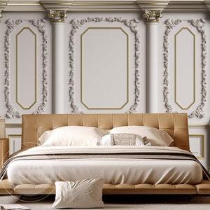 3D European Style Relief White Plaster Moulding Wallpaper Wall Mural Home Decor for Living Room Dinning Room Bedroom