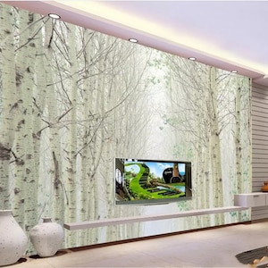 Green Birch Tree Forest Wallpaper Wall Mural Home Decor
