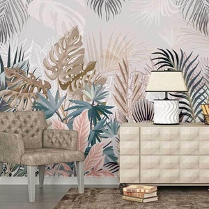 Customize New Nordic Hand-painted Plants Tropical Rainforest Leaves Indoor Background Wallpaper Wall Papers Home Decor