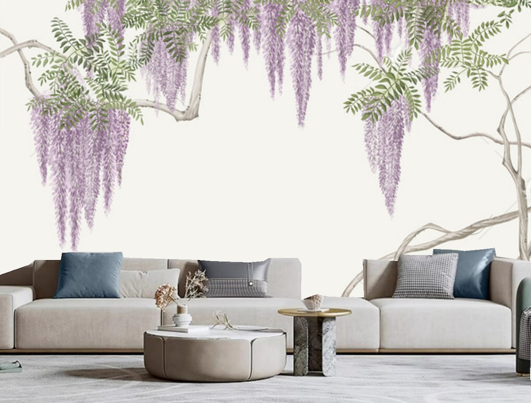Hanging Wisteria Flower Wallpaper Wall Mural Home Decor for Living Room ...