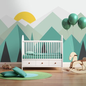 Green Mountain Nursery Wallpaper Mural: Peel and Stick Wall Decor