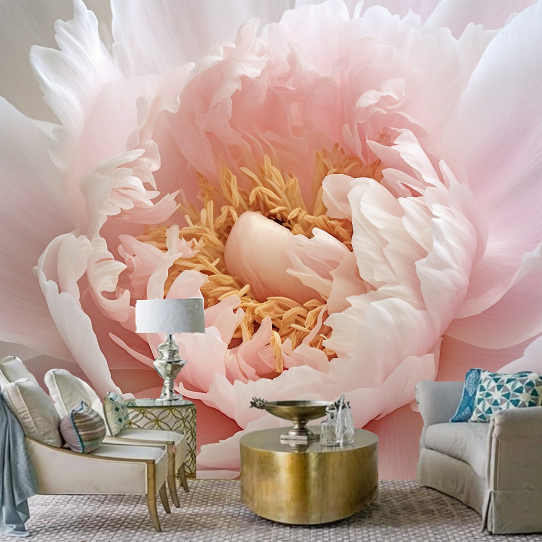 Pink Beautiful Peony Flower One Large Flower Floral Wallpaper - Etsy