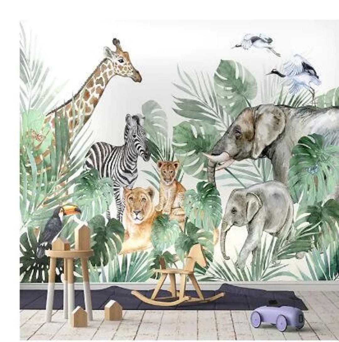 Jungle Animal Wallpaper Mural: Peel and Stick Kids' Room Decor - Etsy