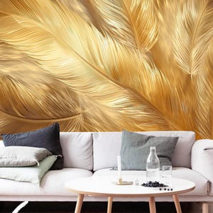 Golden Feathers Wallpaper Mural: Peel and Stick Nature Home Decor