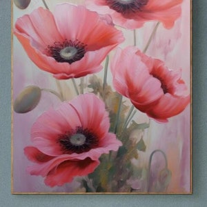 Handmade Pink Poppy Oil Painting: Floral Wall Art Decor