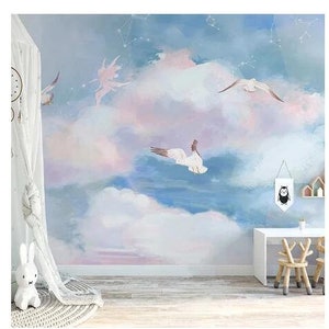 Dream Clouds Seabirds Photo Wall Paper Wall Murals for Children's Kids' Babies' Bedroom Background Wall Decor