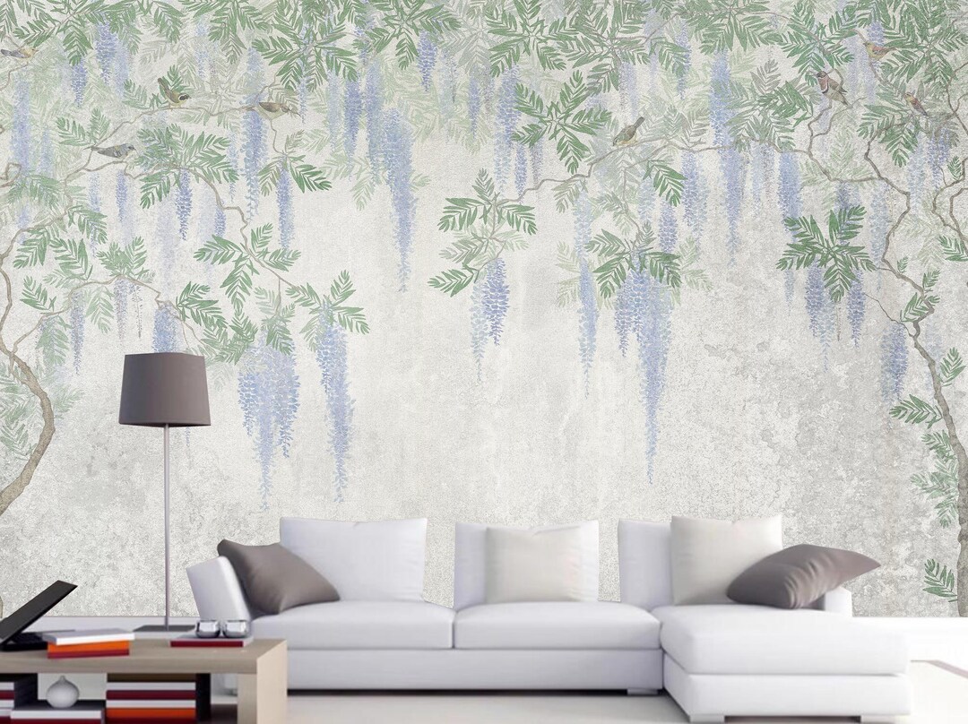 Hanging Green Wisteria Leaves Wisteria Flowers Wallpaper Wall Mural ...