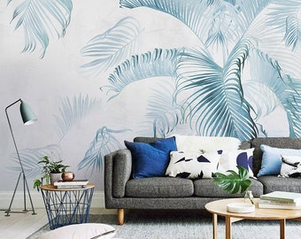 Southeast Asia Handpainted Banan Leaf Wallpaper, Tropical Banana Leaves Wall Murals for Living or Dinning Room