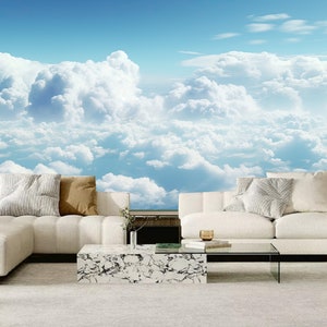 Sky Blue Clouds Wallpaper Mural: Peel and Stick Home Decor