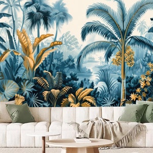 Tropical Rainforest Plants and Trees with Flowers Jungle Nature Wallpaper Wall Mural Home Decor for Living Room Bedroom or Dinning Room