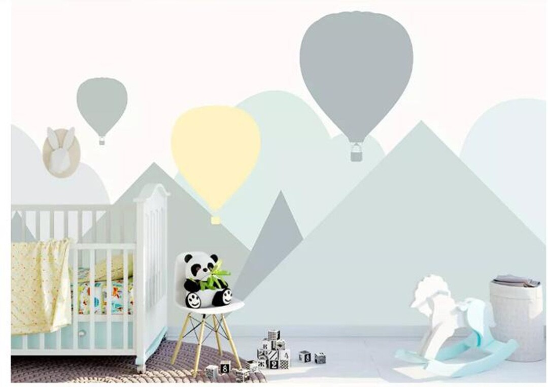 Geometric Mountain Hot Air Balloon Nursery Wallpaper Mural - Etsy