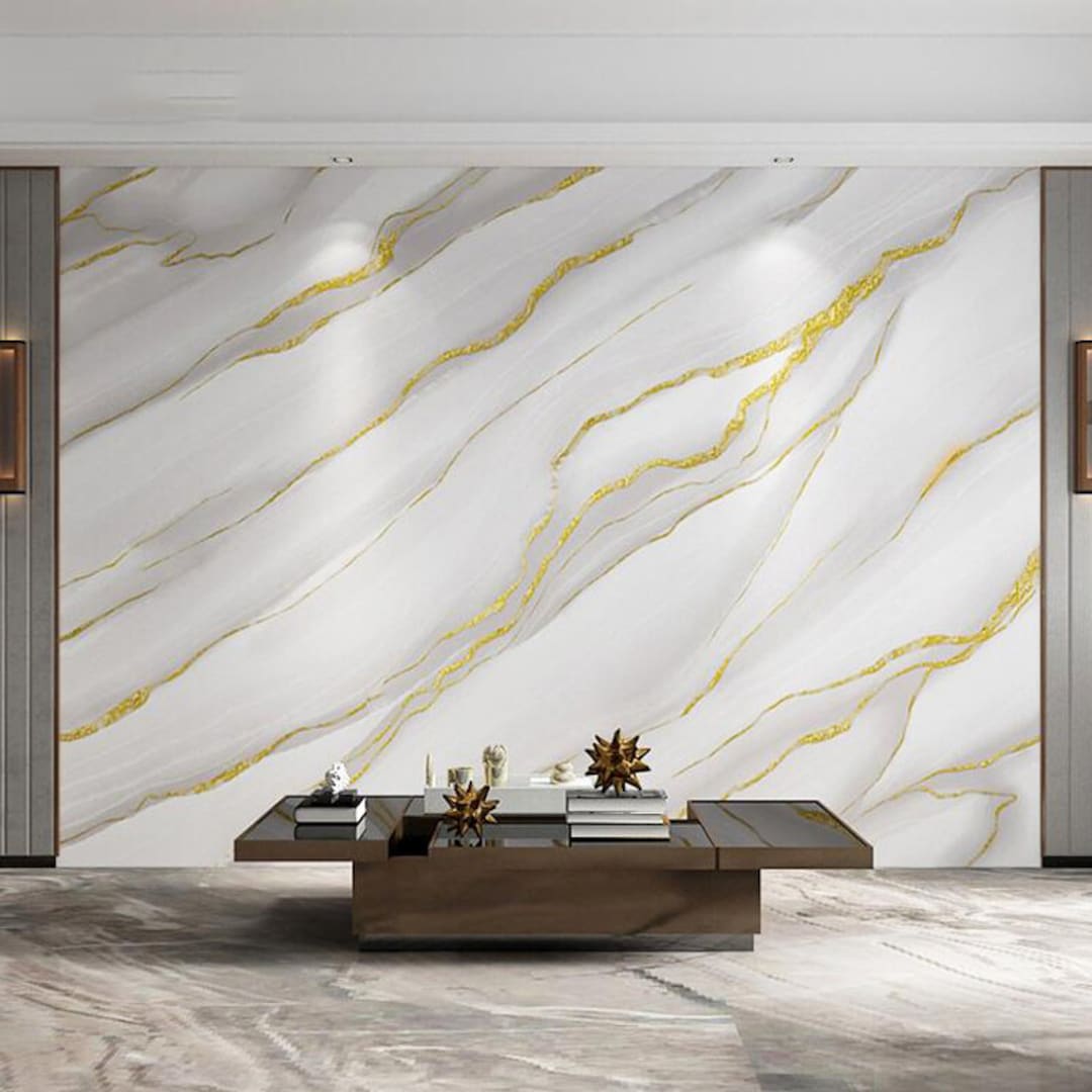 Gold and White Marble Wallpaper Wall Murals Wall Decor - Etsy