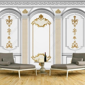 Vintage Roman Column Wallpaper Mural: 3D Relief Gypsum Box (Peel and Stick)