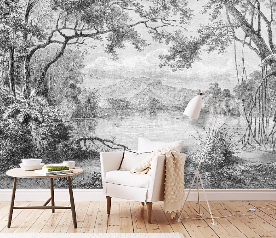 Custom Wallpaper Mural European Retro Rainforest Jungle Mural | Etsy