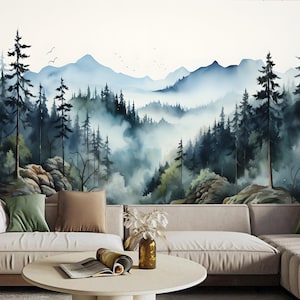 Blue Pine Tree Forest Wallpaper Mural: Kids' Nursery Decor