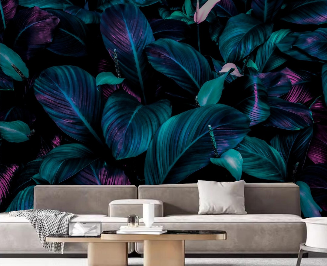 Dark Background Leaves Green Leaves Wallpaper Wall Mural Home Decor - Etsy