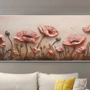 Handmade Pink Poppy Flowers Oil Painting: Bedroom Living Room Decor (No Frame)