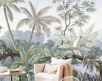 Tropical Rainforest Wallpaper Wall Mural, Jungle Frorest Trees Scenic Wall Mural,Living Room Bedroom Wallpaper Wall Murals