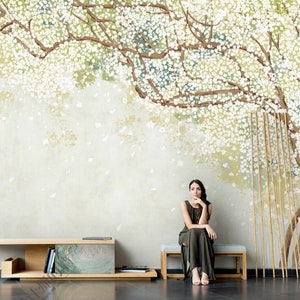 Chinoiserie Cherry Blossom Tree Wallpaper Mural: Peel & Stick Sakura Wall Decor