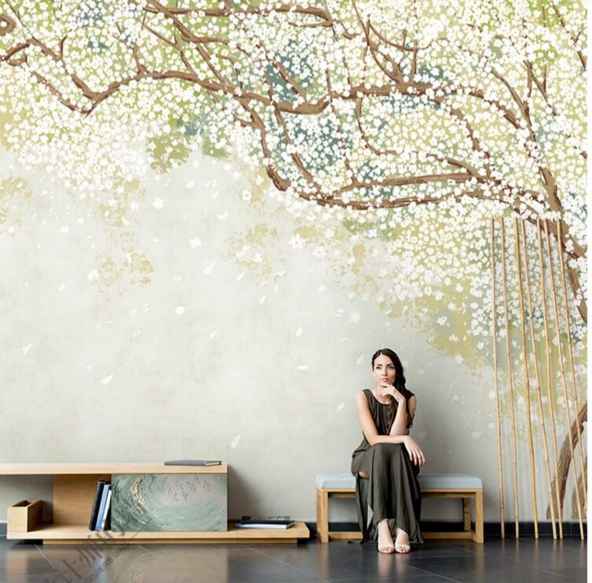 Chinoiserie Cherry Blossom Tree Wallpaper Mural: Peel & Stick Sakura ...