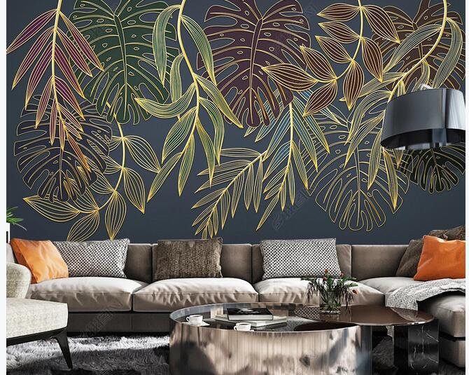 Luxury Gold Banana Leaf Wallpaper Hanging Tropical Leaves Etsy