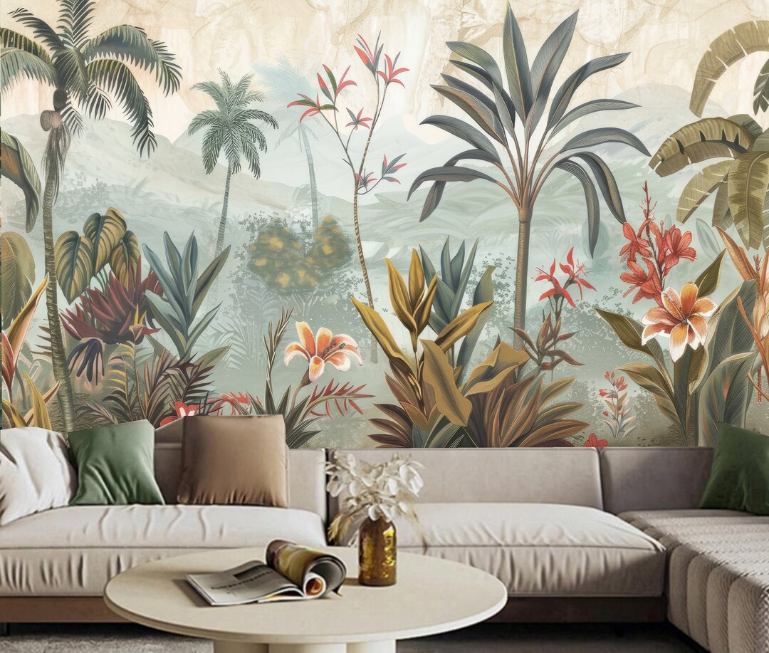 Tropical Rainforest Wallpaper Mural: Peel and Stick Jungle Wall Decor ...