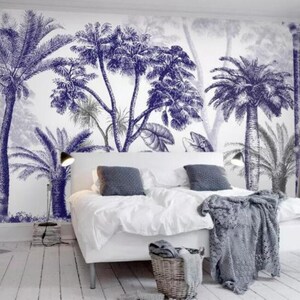 Tropical Trees Wallpaper Wall Mural, Green Tropical Palm Trees Plants Wall Mural, Rainforest Tropical Plants Wall Mural