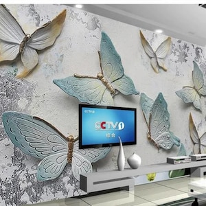 Butterfly 3D Wallpaper Mural: Embossed TV Background, Living Room Decor