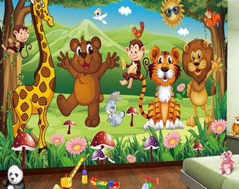Custom Photo Mural Wallpaper For Kids Room Animal Paradise Cartoon Children Nursery House Mural Bedroom Wallpaper Painting