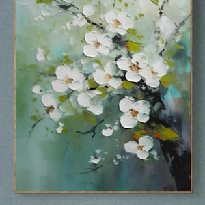 Handgemachtes Ölgemälde Handgefertigte Pflaumenblüte: Weißes Blumenbild (ohne Rahmen)