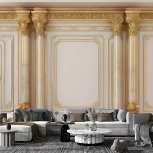 3D White Columns Luxury Golden Trims Wallpaper Wall Mural Home Decor for Living Room Bedroom Dinning Room