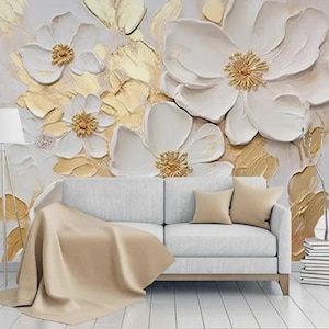 White Flowers Floral Wallpaper Wall Mural Wall Decor for Living Room Bedroom or Dinning Room