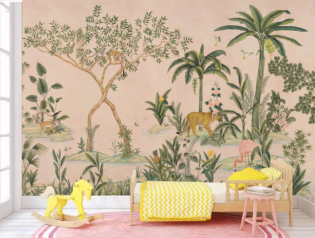 Jungle Animals Wallpaper Mural - Peel and Stick Nursery Decor - Etsy Canada