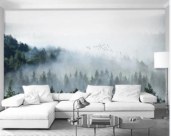 Custom Mural Wallpaper Cloud Foggy Forest Nature Scenery Wall Painting Living Room Study Background Wall Murals