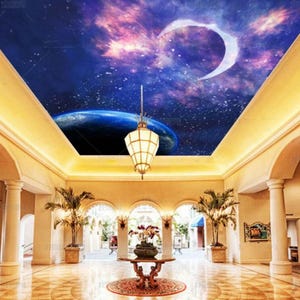 Night Sky Planets Universe Starry Ceiling Wallpaper Wall Mural Hotel Restaurant Living Room