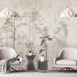 European Retro Forest Big Tree Birds Wall Mural Wallpaper