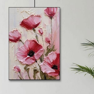 Handmade Pink Poppy Oil Painting: Floral Wall Art Decor (No Frame)