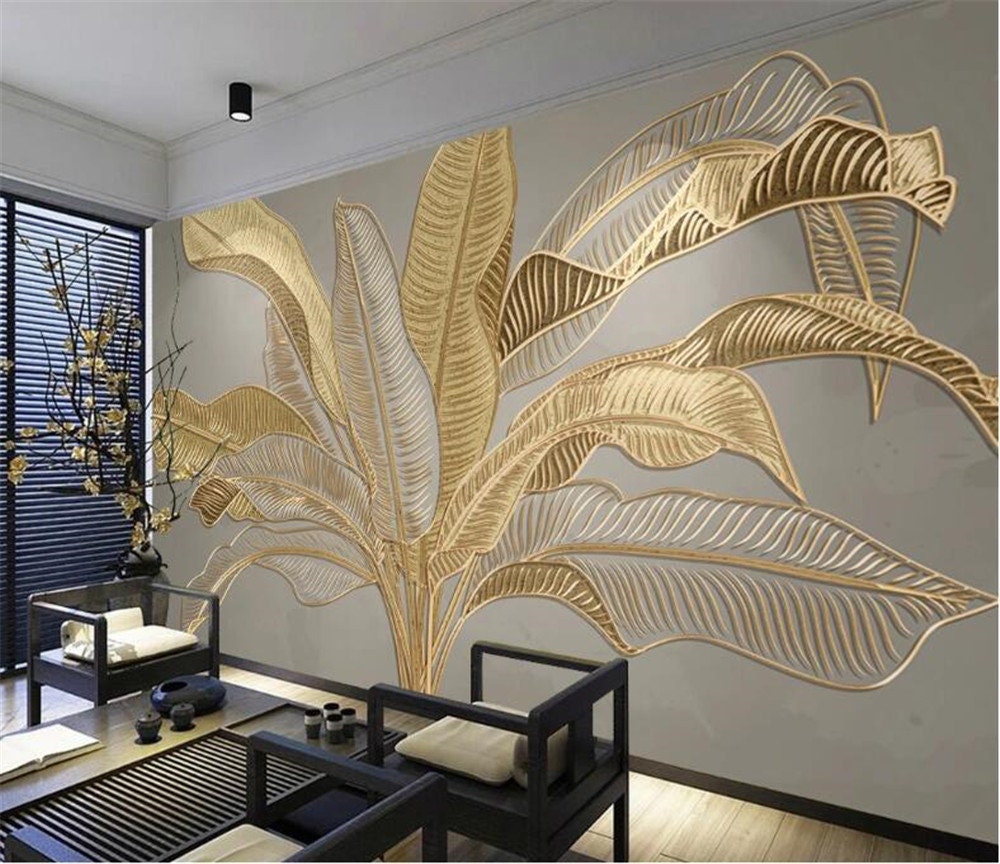 Gold Leaves 3D Wall Paper Art 3d Wallpaper Living Room 3D Wallpaper  Self-adhesive Wall Paper Peel & Stick Wallpaper Bedroom Wallpaper 