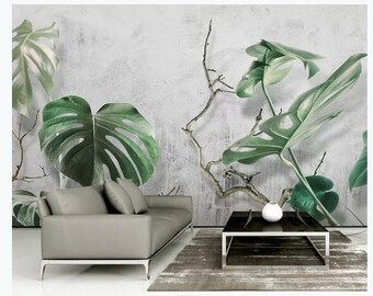 Tropical Rainforest Banana Leaf Wallpaper, Monstera Dark Green Leaves Leaf Wall Murals Wall Decor