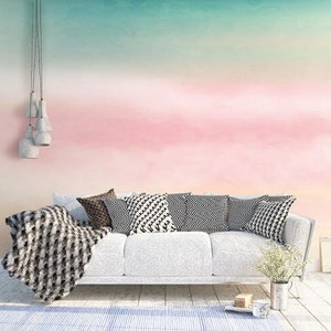 Abstract Pink and Green Clouds Wallpaper, Rainbow Clouds Wall Murals Wall Decor for Living or Dinning Room