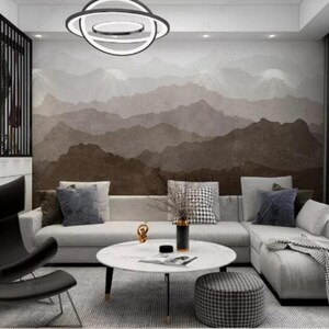 Grey Ombre Mountain Wallpaper Nursery Kids Wall Murals Home Decor