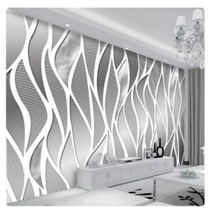 3D-Silber Streifen-Tapete Wandbild Wohnkultur für Wohnzimmer Schlafzimmer Esszimmer
