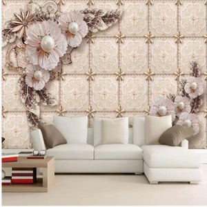 Carta da parati murale con fiori e gioielli in 3D, decorazione da parete