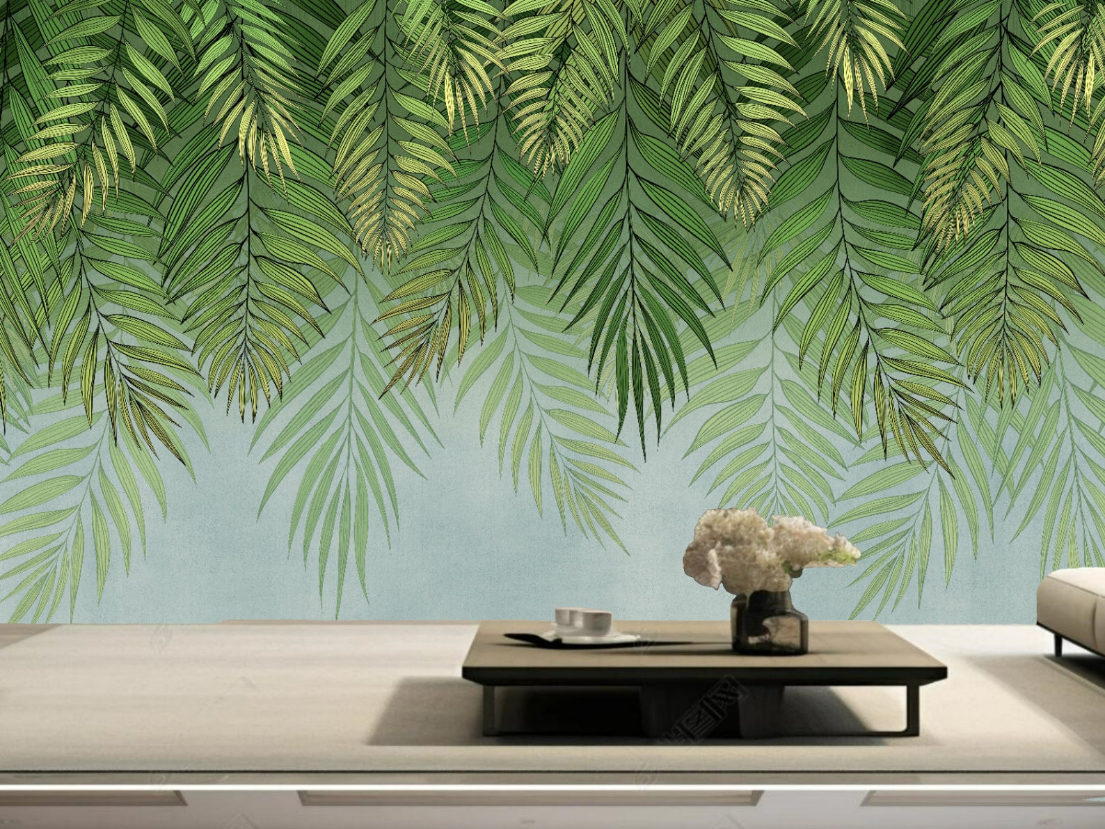 Tropical Palm Leaf Wallpaper Mural: Green Leaves Home Decor - Etsy