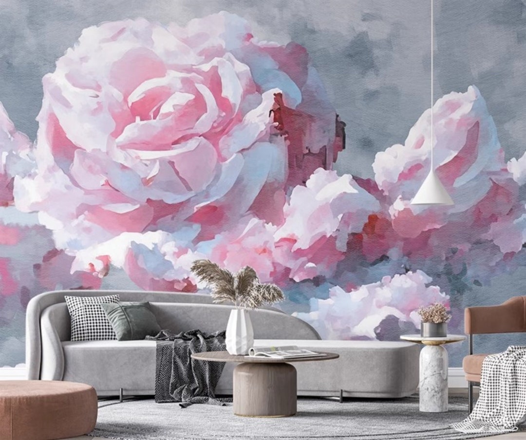 Pink Rose Floral Wallpaper Mural: Peel and Stick Home Decor - Etsy