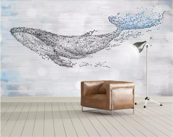 Whale Nursery Wallpaper: Handpainted Geometric Wall Mural