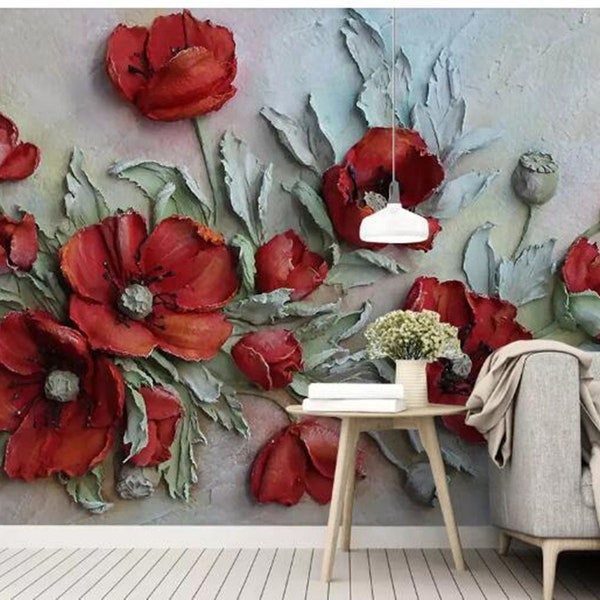 Poppy Flower Wall Decal - Etsy