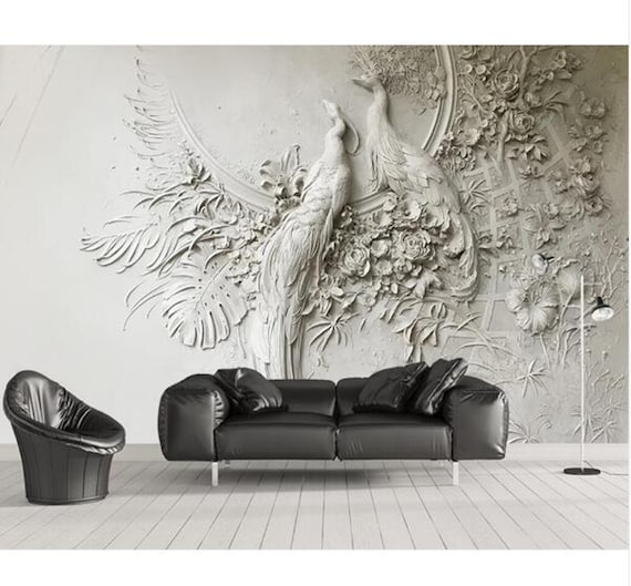 3D Embossed Peacock Room Mural Wallpaper Self-adhesive Door Stickers Wall Decor 3D Embossed Peacock Room Mural Wallpaper Self-adhesive Door Stickers Wall Decor