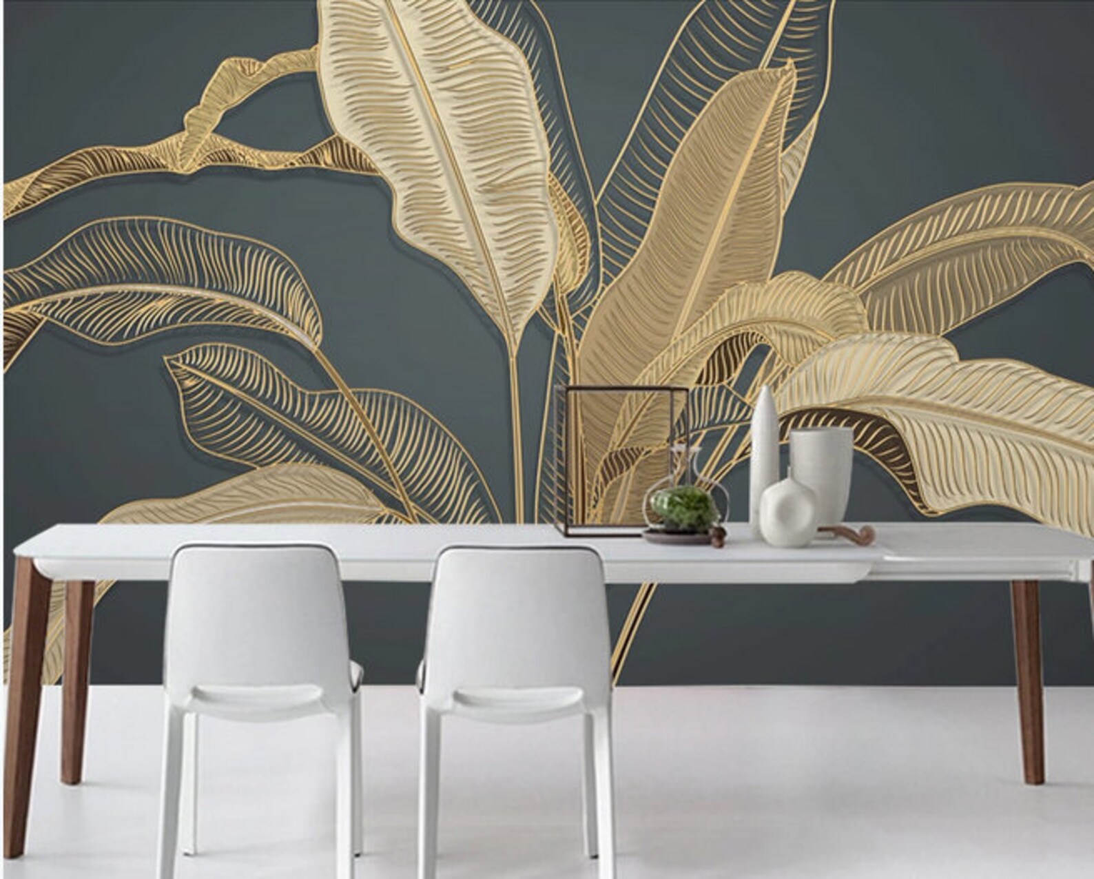 Luxury Gold Banana Leaf Wallpaper 3D Big Banana Leaves Wall Etsy